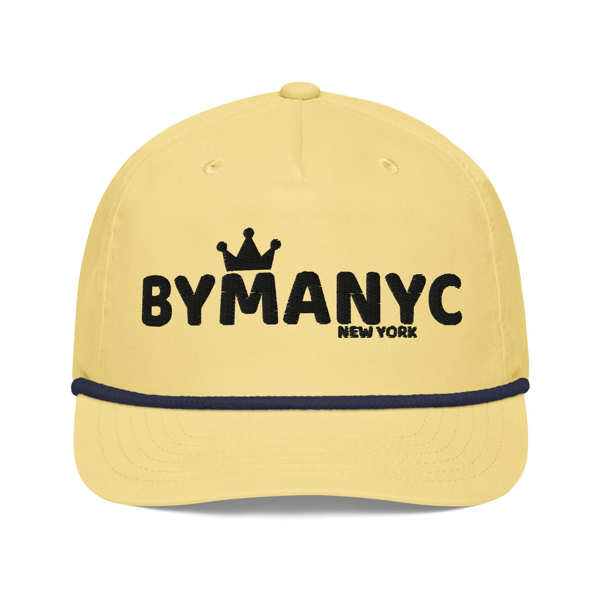 Yellow cap with 'BYMANYC New York' text on a white background