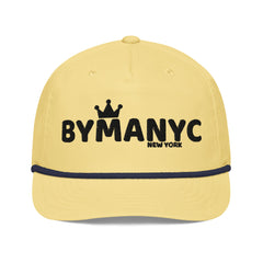 Yellow cap with 'BYMANYC New York' text on a white background