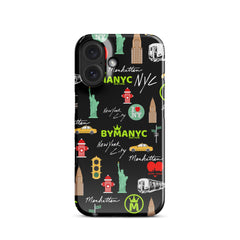 Phone case with New York City-themed design on a white background