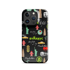 Phone case with New York City-themed design on a black background