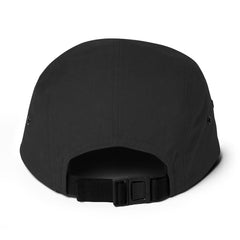 Black cap with a strap on a white background