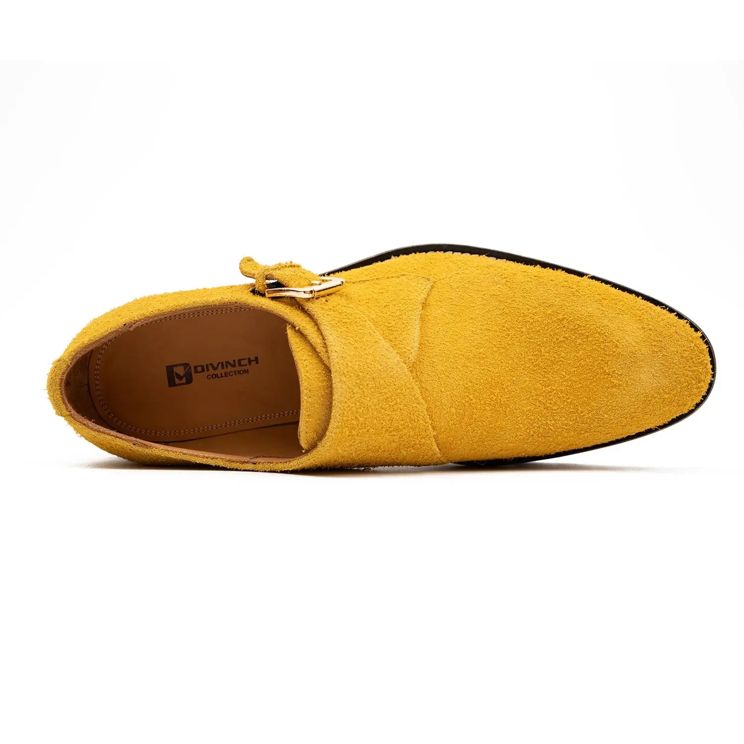 Yellow suede loafer shoe on a white background