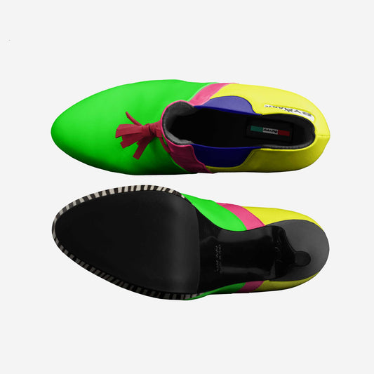 Colorful shoe insoles with a brand logo on a white background