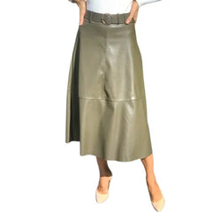 Long Faux Leather Skirt with Belt | High Waist Elegance