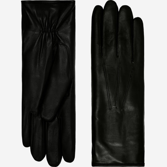 Luciana (black) - Extended women’s Italian lambskin leather gloves with rabbit fur lining - alternate view
