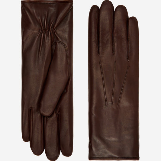 Pair of brown leather gloves on a white background