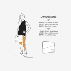 Illustration of a person holding a bag with dimensions displayed