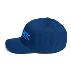Blue cap with 'NYC' text on a white background