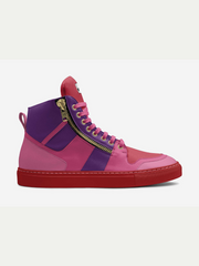 Pink and purple sneaker with a zipper on a white background