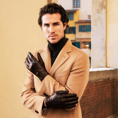 Marco (brown) - Italian lambskin leather gloves with white rabbit fur lining