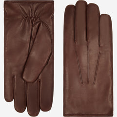 Marco (brown) - Italian lambskin leather gloves with white rabbit fur lining