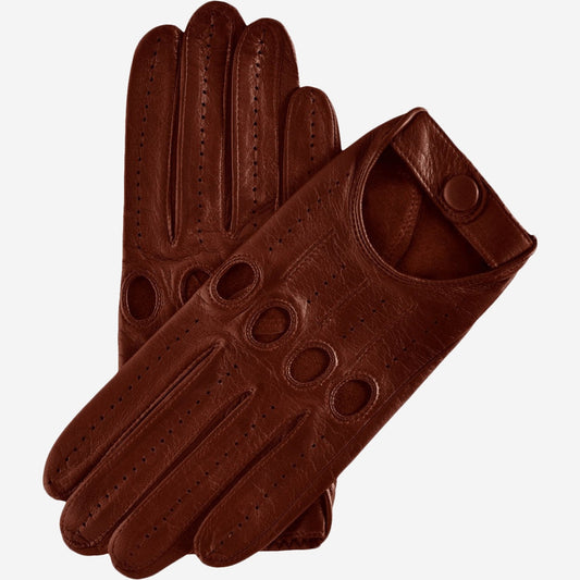 Pair of brown leather gloves on a white background