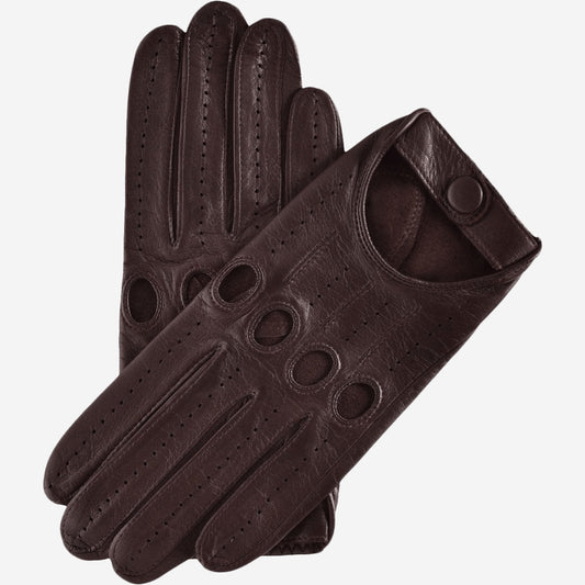 Pair of brown leather gloves on a white background