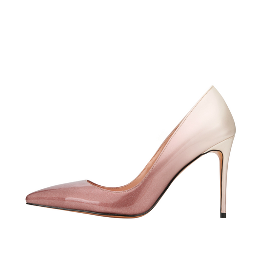 Pink high-heeled shoe on a white background
