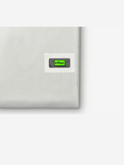Silver electronic device with a logo on a white background