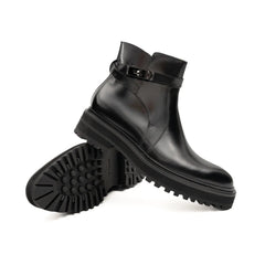 Men's Black Calfskin Buckle Chelsea Boots