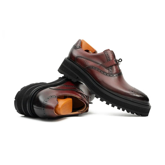 Men's Brogue Detail Leather Loafers Burgundy
