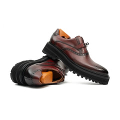 Men's Brogue Detail Leather Loafers Burgundy