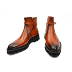 Men's Brown Calfskin Buckle Chelsea Boots