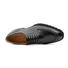 Men's Classic Black Derby Leather Shoes with Lug Sole