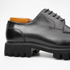 Men's Classic Black Derby Leather Shoes with Lug Sole