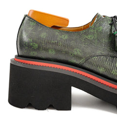 Men's Leather Derby Shoes with Snake-Print Platform