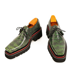 Men's Leather Derby Shoes with Snake-Print Platform