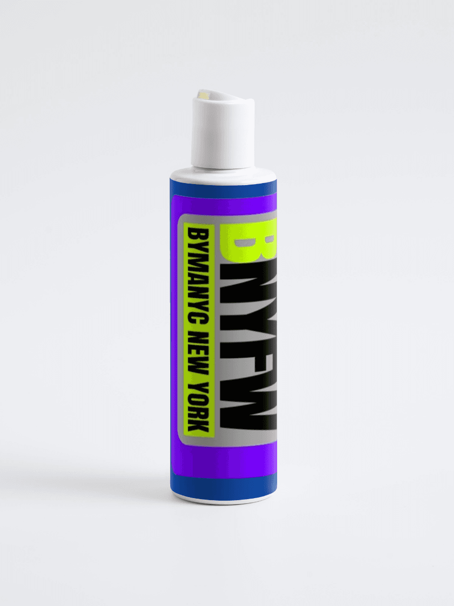 Bottle with colorful label featuring 'BYFNW' on a white background