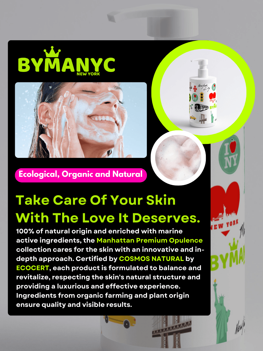 By Many NYC skincare product with text and images of a person using the product.