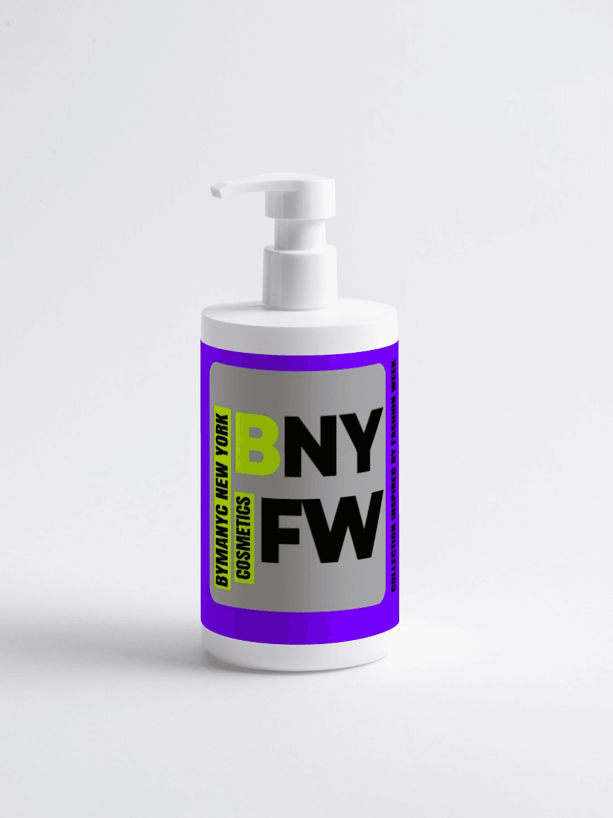 Bottle with a purple label featuring 'BNY FW' on a white background