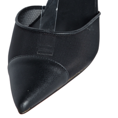 Black pointed-toe shoe on a white background