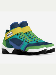 Colorful sneaker with a yellow strap on a white background