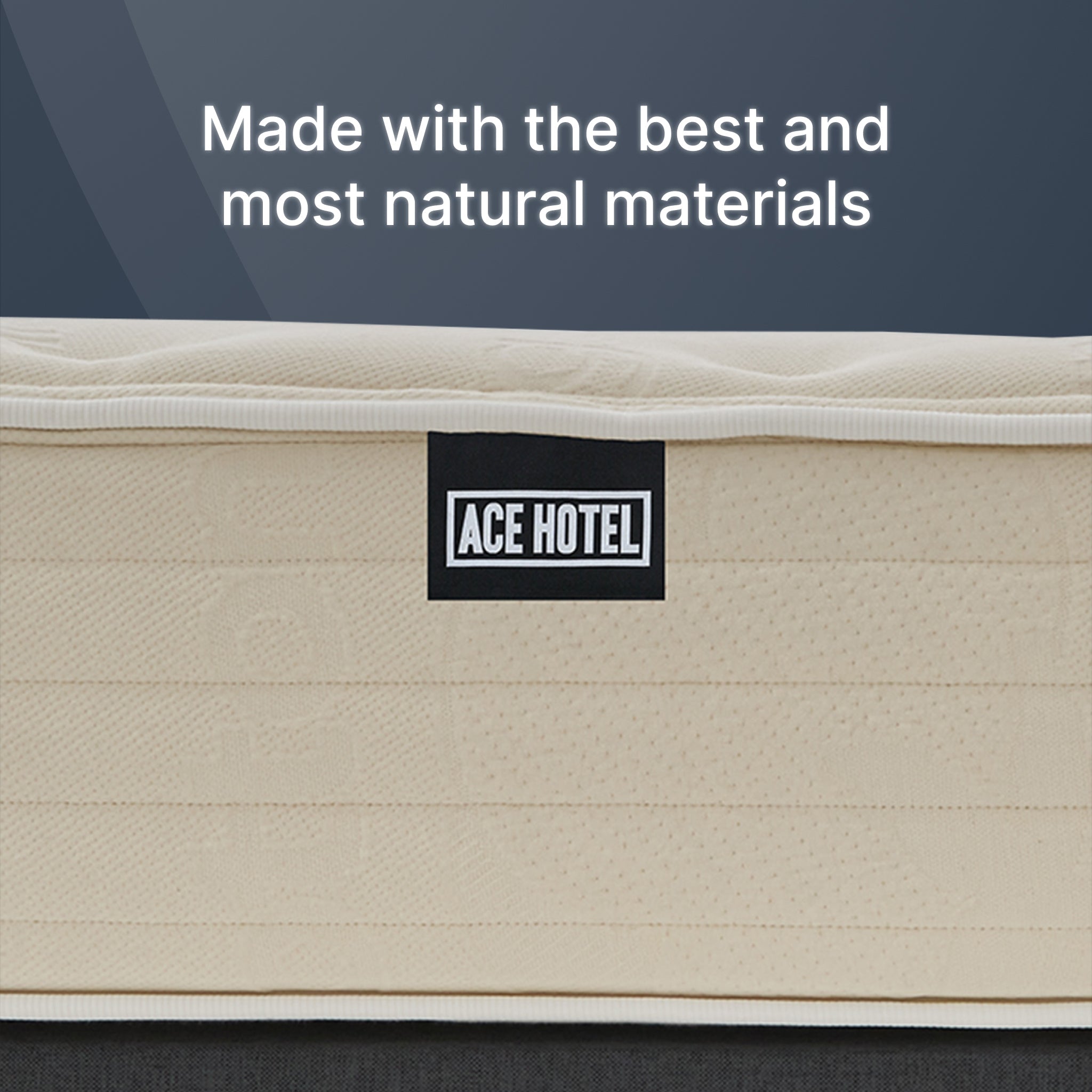 Beige mattress with 'Ace Hotel' label on a dark background