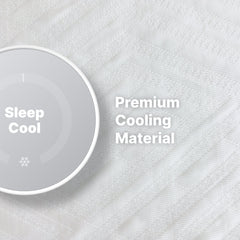 Gray cooling material with 'Sleep Cool' and 'Premium Cooling Material' text on a textured gray background