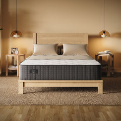Bed with a mattress in a bedroom setting