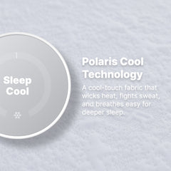 Text on a textured fabric background about Polaris Cool Technology