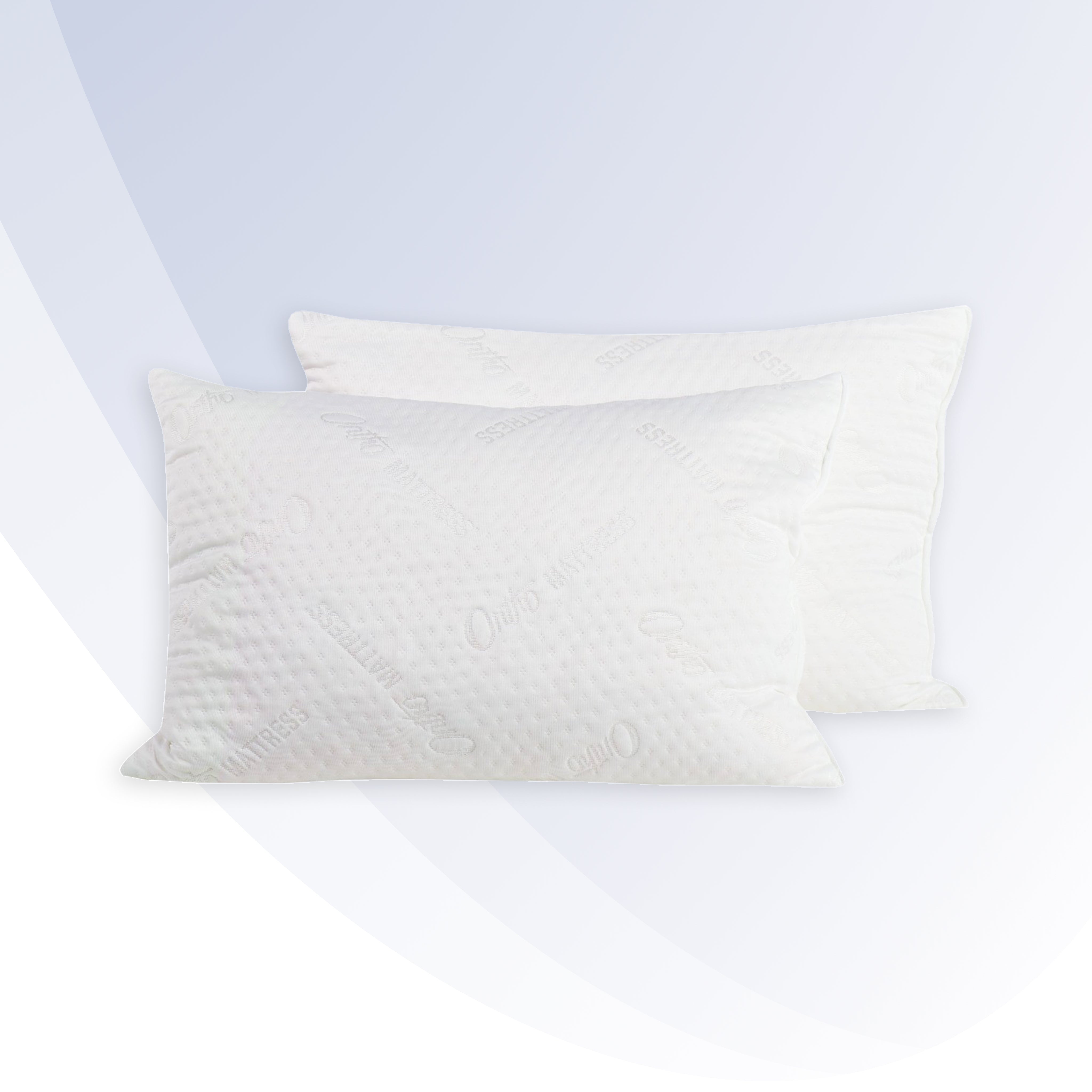 Two white pillows on a light gray background