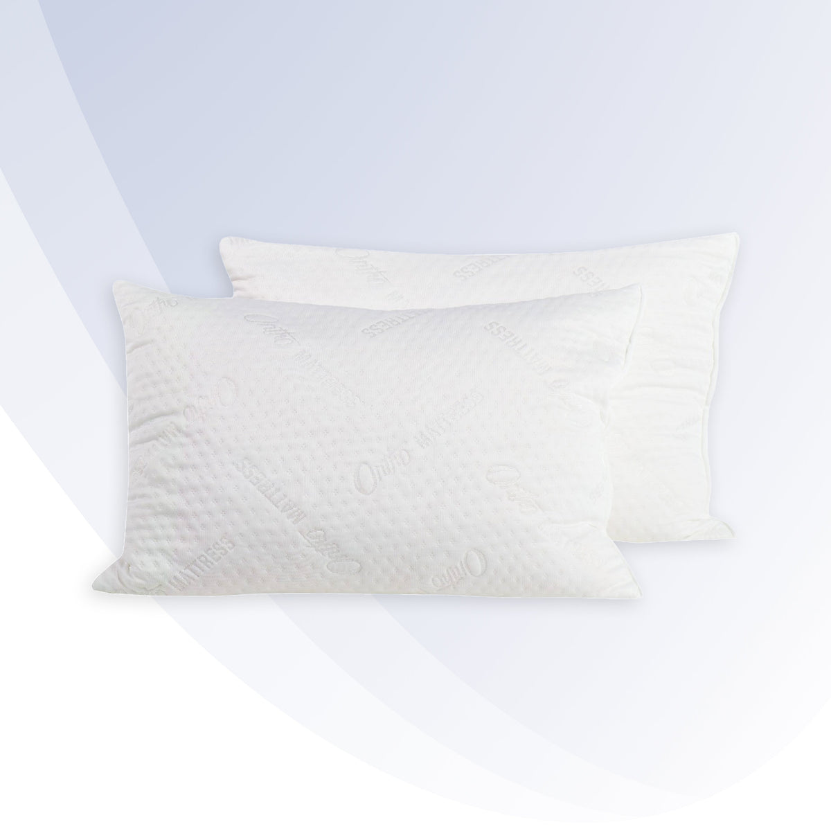 Two white pillows on a light gray background