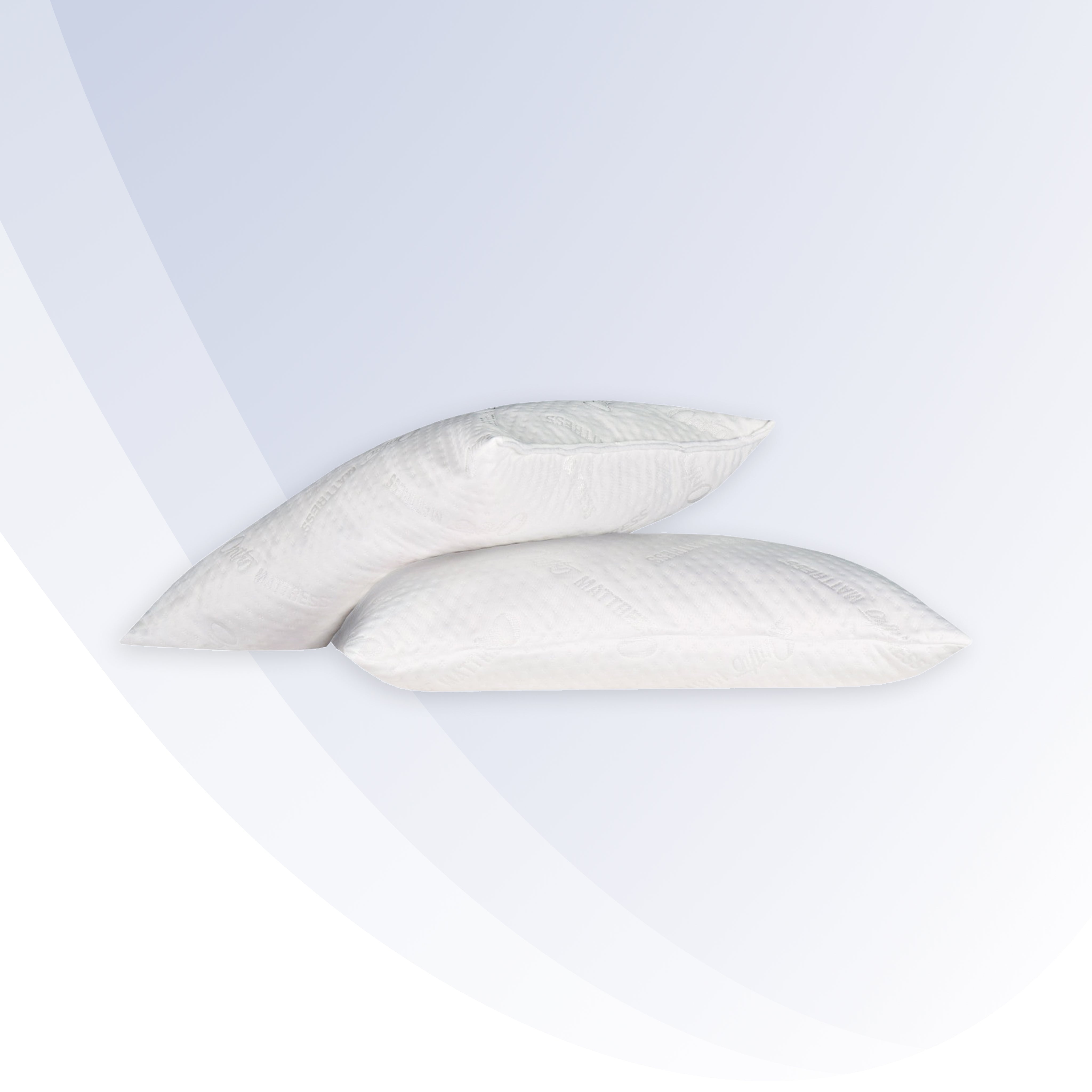 Two white pillows on a light gray background