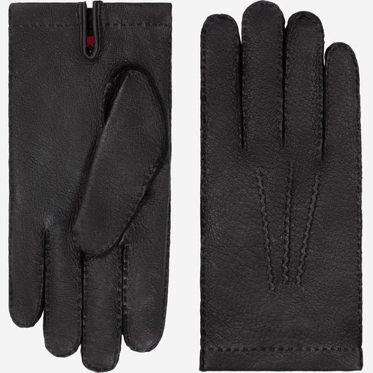 Pair of black leather gloves on a white background
