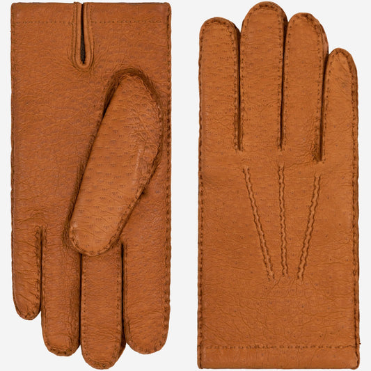 Pair of brown leather gloves on a white background