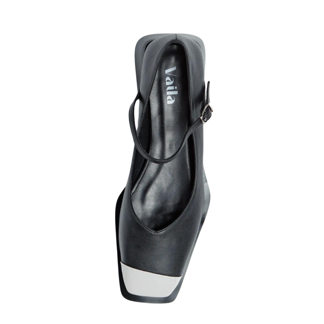 Penelope Mary Jane Flats Black Vaila Shoes