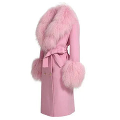Wool Cashmere Coat with Mongolian Fur Collar | Women's Luxury