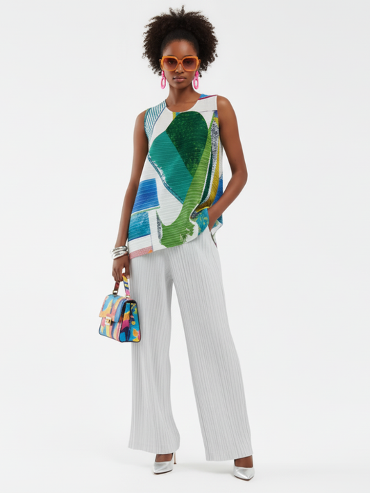 Pleated Printed Sleeveless Top, Coney Island | Women - BYMANYC ® New York