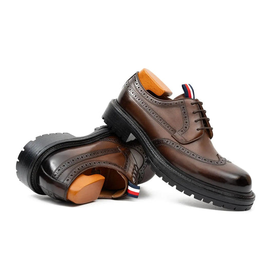 Premium Men's Classic Derby Brogue Shoes Coffee