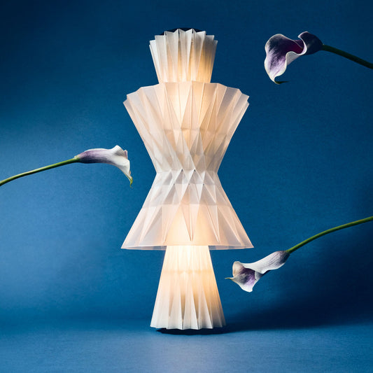 Decorative lamp with a blue background and flowers