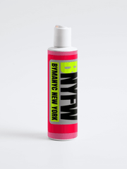 Bottle with a colorful label featuring 'BYFNY' on a white background