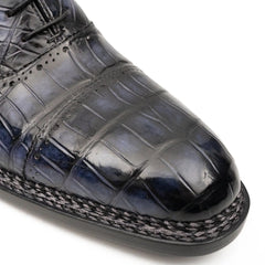 Purplish Blue Crocodile Oxford Shoes Goodyear Norwegian 8016