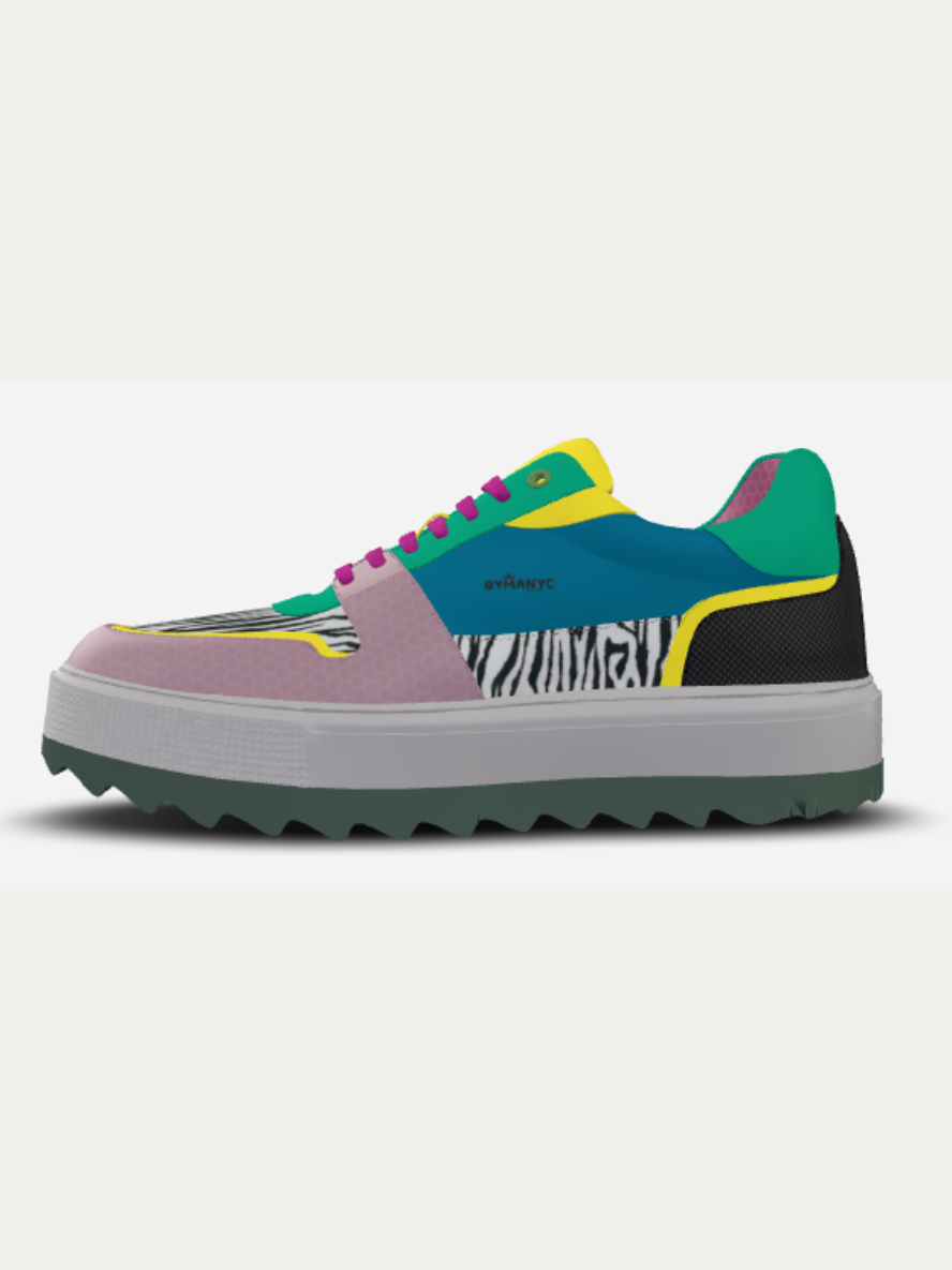Multicolored sneaker with zebra pattern on a light gray background
