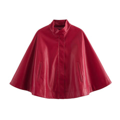Red Leather-Style Short Cape Jacket For Women, Greenwich Village, BYMANYC New York.